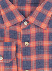 Kiton Orange Plaid Linen Shirt - Slim - (KT1228232) - Parent