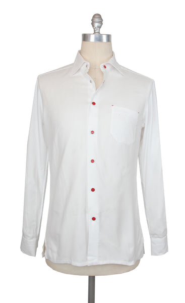 $800 Kiton White Solid Cotton Blend Shirt - Slim - (KT912261) - Parent