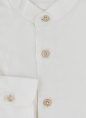 $600 Kiton White Solid Linen Blend Shirt - Slim - (KT314261) - Parent