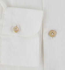 $600 Kiton White Solid Linen Blend Shirt - Slim - (KT314261) - Parent