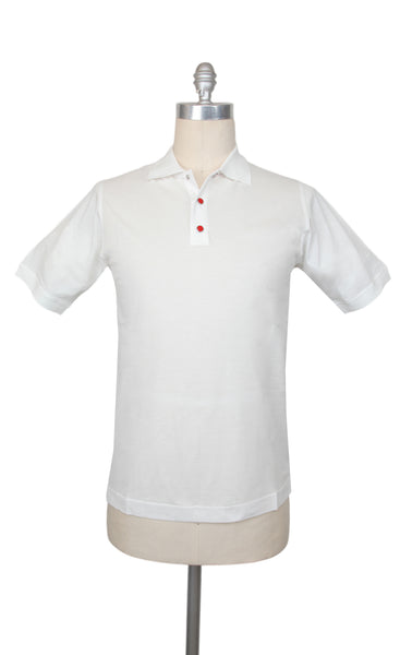 $995 Kiton White Solid Cotton Polo - (KT726251) - Parent