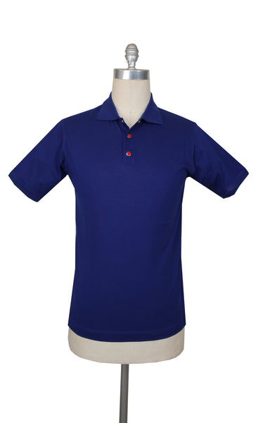 $995 Kiton Blue Solid Cotton Polo - (KT726254) - Parent