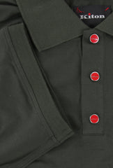 $995 Kiton Green Solid Cotton Polo - (KT726252) - Parent