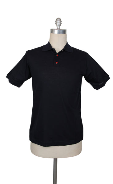 $995 Kiton Midnight Navy Blue Solid Cotton Polo - (KT726255) - Parent