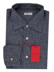 $600 Kiton Dark Blue Polka Dot Cotton Shirt - Slim - L US/L EU - (KT9122618)