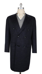 $15300 Kiton Dark Blue Cashmere Plaid Coat - 42/52 - (KT109243)