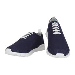 $820 Kiton Navy Blue Cotton  Sneakers - 10/9 - (KT89252)