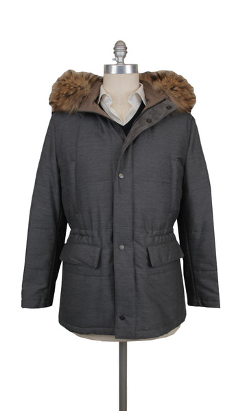 Kiton Gray Cashmere Blend Solid Parka - (KT220243) - Parent