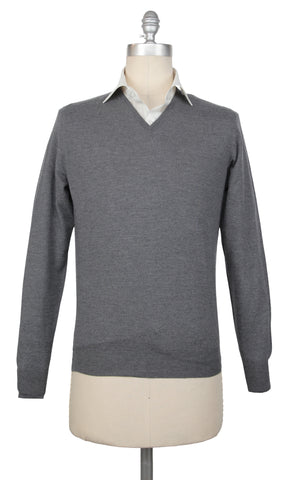 Luigi Borrelli Gray V-Neck Sweater