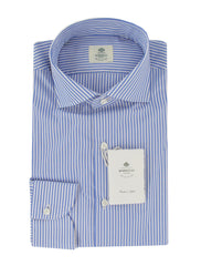 $500 Luigi Borrelli Blue Striped Cotton Shirt - Slim - (LB12272417) - Parent