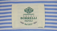 $500 Luigi Borrelli Blue Striped Cotton Shirt - Slim - (LB12272417) - Parent