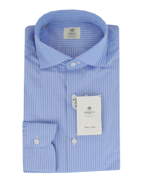$500 Luigi Borrelli Light Blue Striped Shirt - Slim - (LB328262) - Parent