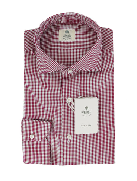 $500 Luigi Borrelli Burgundy Red Check Shirt - Slim - (LB12272422) - Parent