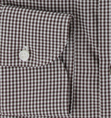 $500 Luigi Borrelli Dark Brown Micro-Check Shirt - Slim - (LB1227258) - Parent