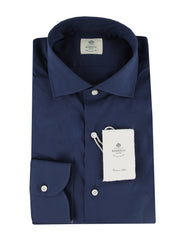 $500 Luigi Borrelli Navy Blue Cotton Blend Shirt - Slim - (LB382613) - Parent