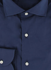 $500 Luigi Borrelli Navy Blue Cotton Blend Shirt - Slim - (LB382613) - Parent