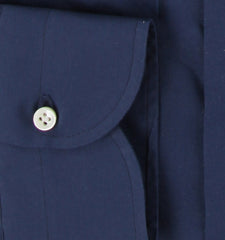 $500 Luigi Borrelli Navy Blue Cotton Blend Shirt - Slim - (LB382613) - Parent
