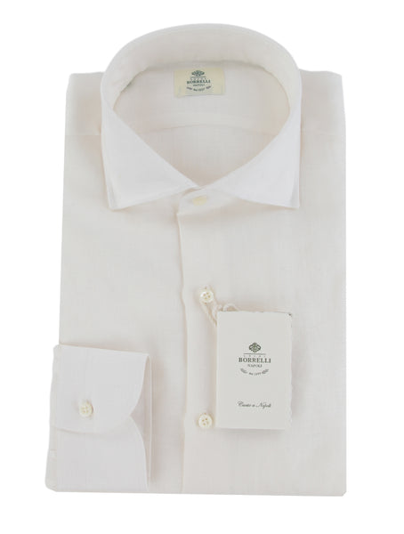 $500 Luigi Borrelli White Solid Linen Shirt - Slim - (LB1231253) - Parent