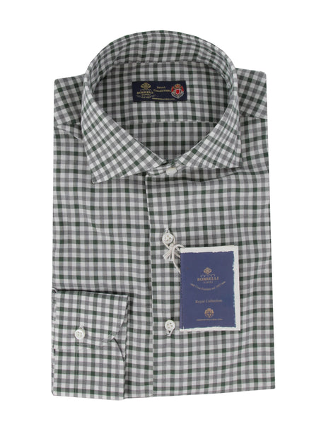 $600 Luigi Borrelli Dark Green Check Shirt - Extra Slim - (LB1227246) - Parent