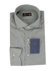 $600 Luigi Borrelli Green Solid Cotton Shirt - Slim - 14.5/37 - (LB1252521)