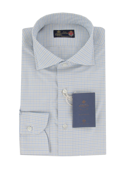 $600 Luigi Borrelli Light Blue Plaid Shirt - Slim - (LB1227245) - Parent