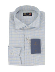 $600 Luigi Borrelli Light Blue Plaid Shirt - Slim - (LB1227245) - Parent