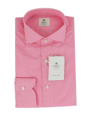 $500 Luigi Borrelli Pink Check Cotton Shirt - Slim - 17.5/44 - (LB328264)