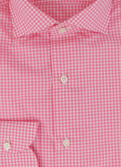 $500 Luigi Borrelli Pink Check Cotton Shirt - Slim - (LB328264) - Parent