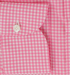 $500 Luigi Borrelli Pink Check Cotton Shirt - Slim - (LB328264) - Parent