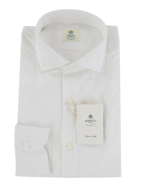 $500 Luigi Borrelli White Solid Cotton Shirt - Slim - (LB12272511) - Parent