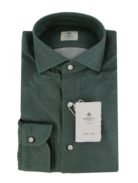 $500 Luigi Borrelli Green Solid Cotton Shirt - Slim - (LB12272518) - Parent
