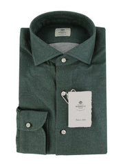 $500 Luigi Borrelli Green Solid Cotton Shirt - Slim - (LB12272518) - Parent