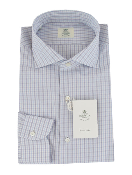 $500 Luigi Borrelli Light Blue Plaid Cotton Shirt - Slim - (LB382612) - Parent
