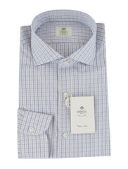 $500 Luigi Borrelli Light Blue Plaid Cotton Shirt - Slim - 17.5/44 - (LB382612)