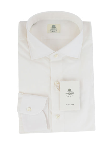 $500 Luigi Borrelli White Solid Cotton Shirt - Slim - (LB3282618) - Parent