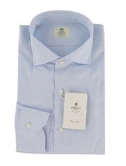 $500 Luigi Borrelli Light Blue Solid Cotton Shirt - Slim - 16.5/42 - (LB1227259)