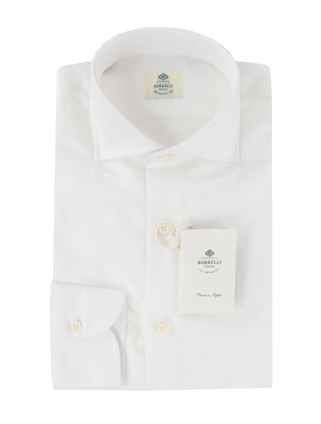 $500 Luigi Borrelli White Solid Cotton Shirt - Slim - (LB729265) - Parent