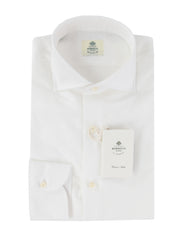 $500 Luigi Borrelli White Solid Cotton Shirt - Slim - (LB729265) - Parent