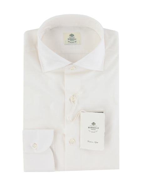 $500 Luigi Borrelli White Solid Cotton Shirt - Slim - (LB729267) - Parent