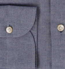 $500 Luigi Borrelli Blue Solid Cotton Shirt - Slim - (LB125259) - Parent