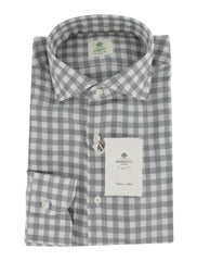 $500 Luigi Borrelli Gray Plaid Wool Blend Shirt - Slim - 14.5/37 - (LB12272521)