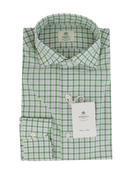 $500 Luigi Borrelli Green Plaid Cotton Shirt - Slim - (LB328268) - Parent