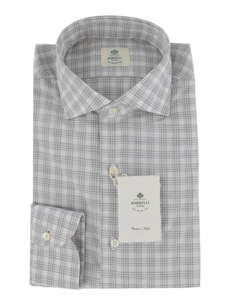 $500 Luigi Borrelli Light Gray Plaid Shirt - Slim - (LB12272519) - Parent