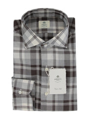 $500 Luigi Borrelli Light Gray Plaid Cotton Shirt - Slim - (LB1227254) - Parent