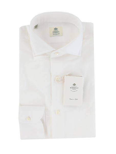 $500 Luigi Borrelli White Solid Cotton Shirt - Slim - (LB729261) - Parent