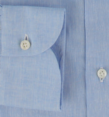 $500 Luigi Borrelli Light Blue Linen Blend Shirt - Slim - (LB382617) - Parent