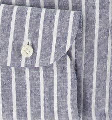 $500 Luigi Borrelli Dark Blue Striped Shirt - Slim - (LB81266) - Parent