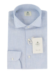 $500 Luigi Borrelli Light Blue Striped Shirt - Slim - 16.5/42 - (LB81265)