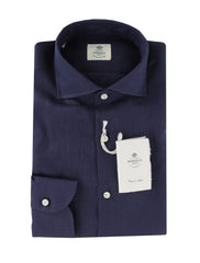 $500 Luigi Borrelli Dark Blue Solid Linen Shirt - Slim - (LB81263) - Parent