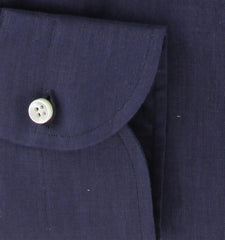 $500 Luigi Borrelli Dark Blue Solid Linen Shirt - Slim - (LB81263) - Parent
